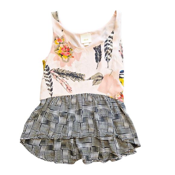 Maeve ANTHROPOLGIE Peplum Top Sz. 4 Side Zip Birds Feathers Romantic Spring - Picture 1 of 7